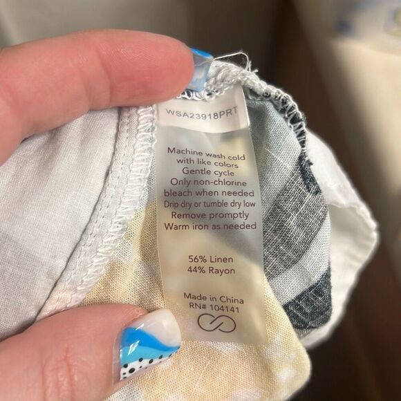 ✨Calia Multicolored Palm High Rise Inverted Pleat Pull On Linen Sz M Shorts✨ - Picture 7 of 7